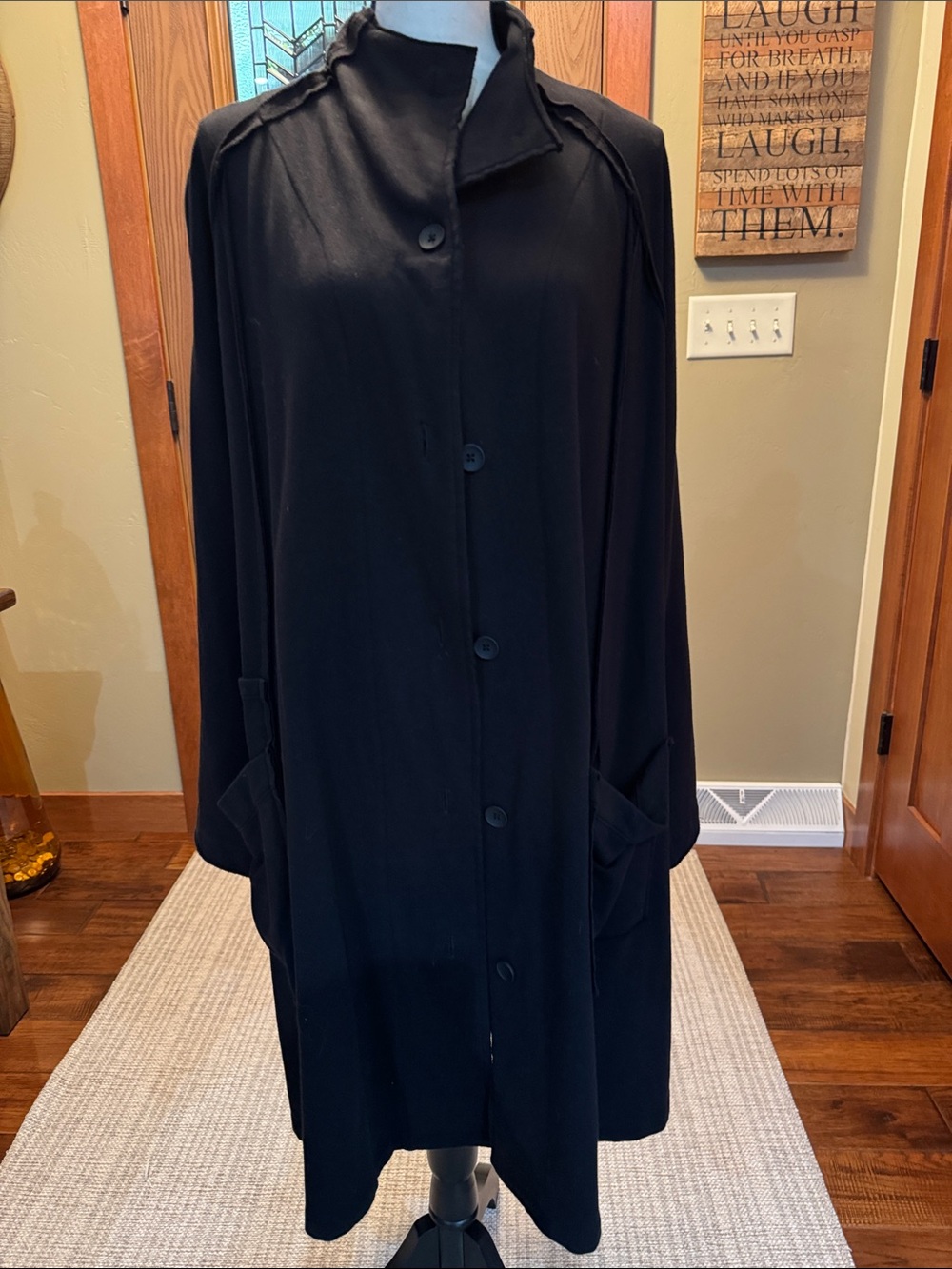 Fenini Black Button-Front Long Coat